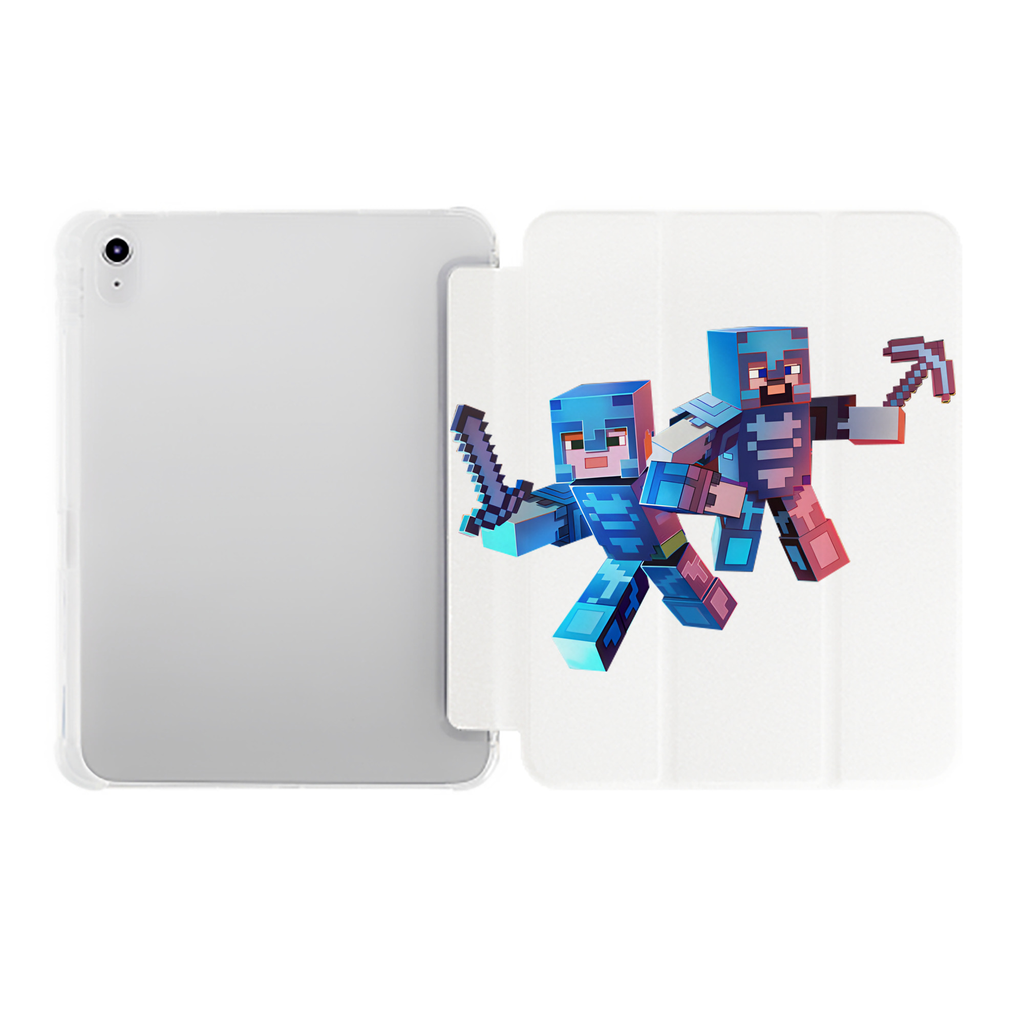 （画像用） マインクラフト ブロックの世界 Minecraft MC Block world IPad ケース ペン収納付き 三つ折りスタンド PUレザー×シリコン 対応機種9.5/10.5/10.9インチ